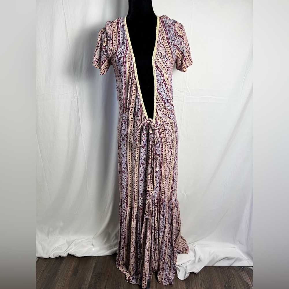 Tree of Life Small Cream Boho Tie Front Duster